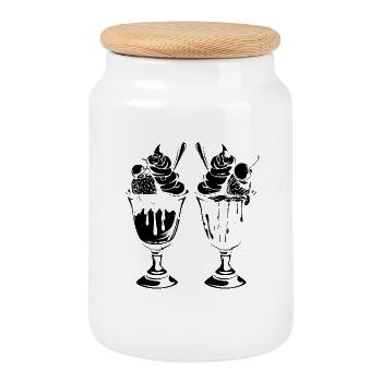 Croquis de coupe glacée - Boîte à biscuits avec couvercle en bois - blanc - Devant