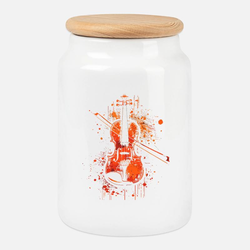 Violine Grafik - Keksdose mit Holzdeckel - Weiß
