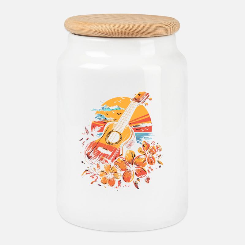 Ukulele 90er Look - Keksdose mit Holzdeckel - Weiß