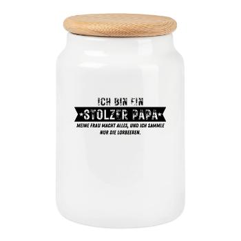 STOLZER PAPA ironischer PAPA Spruch lustig - Keksdose mit Holzdeckel - Weiß - Vorne