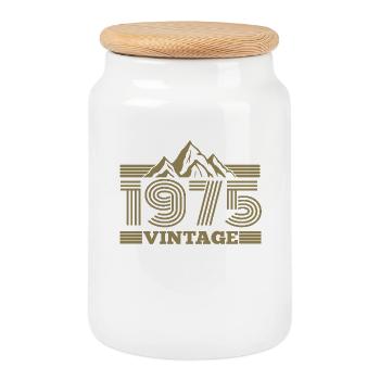 Geburtstag 1975 Retro Natur Wandern Berge - Keksdose mit Holzdeckel - Weiß - Vorne