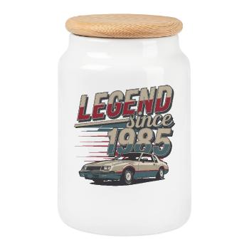 Legend Since 1985 Vintage Car Retro Style - Cookie Jar with Wooden Lid - white - Front