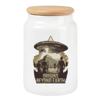 Origins Beyond Earth UFO Ancient Myth - Cookie Jar with Wooden Lid - white - Front