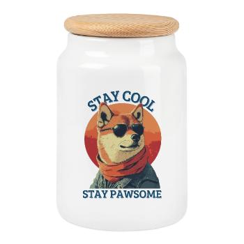 Shiba Inu Dog - Cookie Jar with Wooden Lid - white - Front