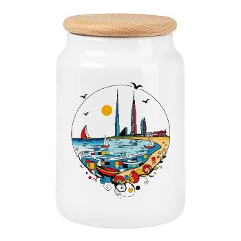 Dubai - Cookie Jar with Wooden Lid - white - Front
