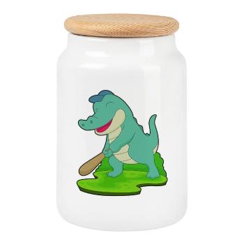 Bâton de baseball Crocodile - Boîte à biscuits avec couvercle en bois - blanc - Devant