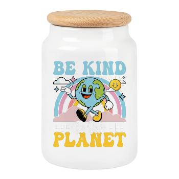 Tag der Erde - Seien Sie nett zu unserem Planeten - Keksdose mit Holzdeckel - Weiß - Vorne