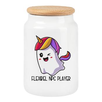 Flexible NPC Player – Bunter Einhorn Geist - Keksdose mit Holzdeckel - Weiß - Vorne