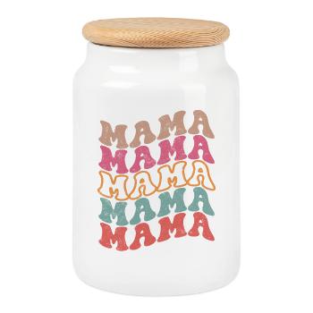 Retro Groovy Mama Text Pattern - Cookie Jar with Wooden Lid - white - Front
