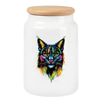 Lynx Chat sauvage Grands chats Chats Mignon Lynx - Boîte à biscuits avec couvercle en bois - blanc - Devant
