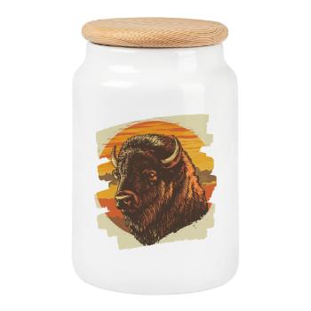 Bison - Boîte à biscuits avec couvercle en bois - blanc - Devant
