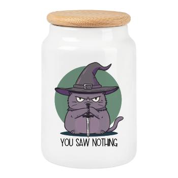 You saw nothing - magical cat role-playing game - Cookie Jar with Wooden Lid - white - Front