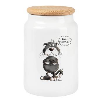 Grumpy Ew People Cat Saying Cats - Cookie Jar with Wooden Lid - white - Front