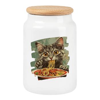 Cat Noodles Retro - Cookie Jar with Wooden Lid - white - Front