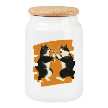 Combat de chats japonais - Boîte à biscuits avec couvercle en bois - blanc - Devant