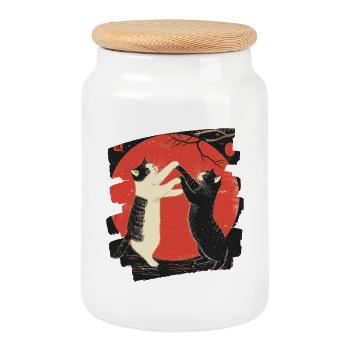 Combat de chats japonais - Boîte à biscuits avec couvercle en bois - blanc - Devant