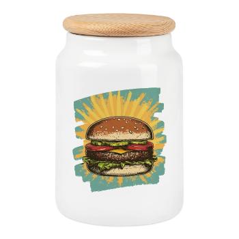 Burger Rétro - Boîte à biscuits avec couvercle en bois - blanc - Devant