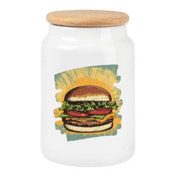 Burger Rétro - Boîte à biscuits avec couvercle en bois - blanc - Devant
