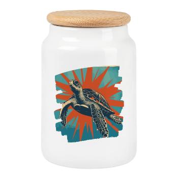 Sea Turtle Retro - Cookie Jar with Wooden Lid - white - Front
