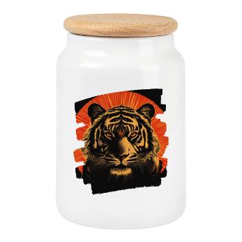 Tiger Retro - Cookie Jar with Wooden Lid - white - Front