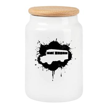Streetart Bus - Keksdose mit Holzdeckel - Weiß - Vorne