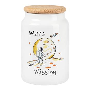 Mars Mission - Boîte à biscuits avec couvercle en bois - blanc - Devant