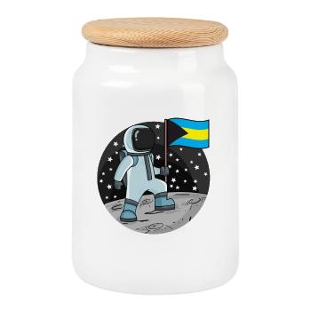 Drapeau des astronautes des Bahamas - Boîte à biscuits avec couvercle en bois - blanc - Devant