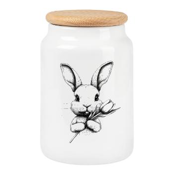 Fleur de lapin Lapin Cottagecore Pâques Printemps - Boîte à biscuits avec couvercle en bois - blanc - Devant