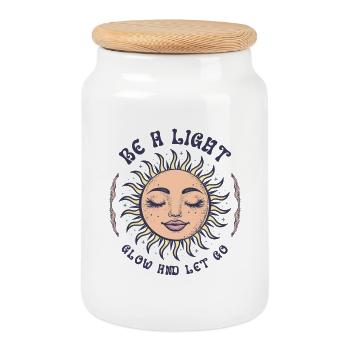 Boho Sun Bohemian Spirituality Sun Face - Cookie Jar with Wooden Lid - white - Front