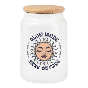 Sonnengesicht Bohemian Spiritualität Boho Sonne - Keksdose mit Holzdeckel - Weiß - Vorne