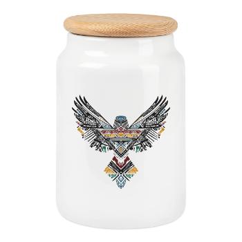 Tribal Hawk Boho Falcon Bird Bohemian Totem - Cookie Jar with Wooden Lid - white - Front