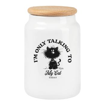 Je ne parle qu’à mon chat chat en disant chats - Boîte à biscuits avec couvercle en bois - blanc - Devant