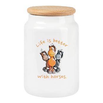 La vie est meilleure avec les chevaux Pferde Cartoon - Boîte à biscuits avec couvercle en bois - blanc - Devant