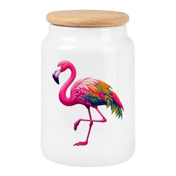 Flamingo - Keksdose mit Holzdeckel - Weiß - Vorne