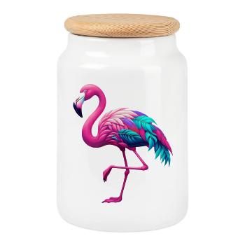 Flamingo - Keksdose mit Holzdeckel - Weiß - Vorne