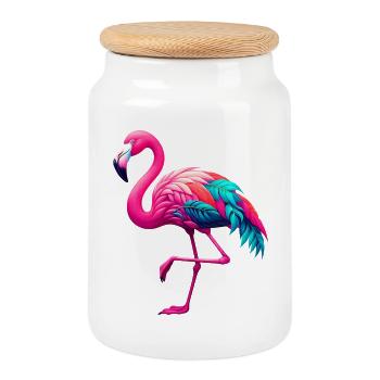 Flamingo - Keksdose mit Holzdeckel - Weiß - Vorne