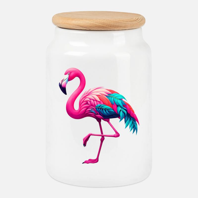 Flamingo - Keksdose mit Holzdeckel - Weiß