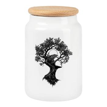Boho Tree Woman Nature Abstract Graphic Mystical - Cookie Jar with Wooden Lid - white - Front