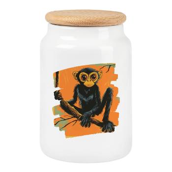 Singe araignée rétro - Boîte à biscuits avec couvercle en bois - blanc - Devant