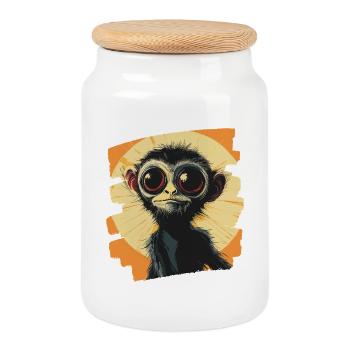 Singe - Boîte à biscuits avec couvercle en bois - blanc - Devant