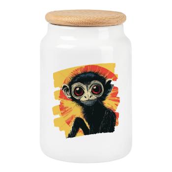 Singe araignée rétro - Boîte à biscuits avec couvercle en bois - blanc - Devant
