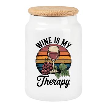 Le vin est ma tenue de verre à vin thérapeutique pour - Boîte à biscuits avec couvercle en bois - blanc - Devant
