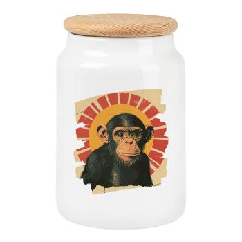 Singe Rétro - Boîte à biscuits avec couvercle en bois - blanc - Devant