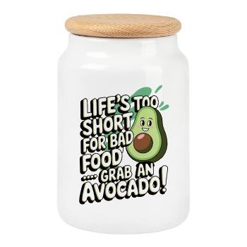 Life's Too Short for Bad Food | Avocado Gift - Cookie Jar with Wooden Lid - white - Front