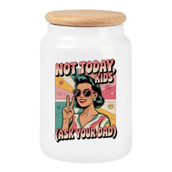 Pas aujourd’hui Les enfants demandent à papa drôle rétro maman - Boîte à biscuits avec couvercle en bois - blanc - Devant