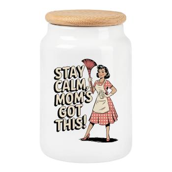 Restez calme maman a ce drôle rétro - Boîte à biscuits avec couvercle en bois - blanc - Devant