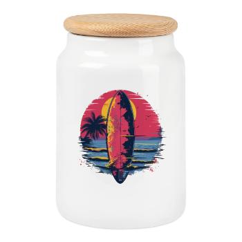 Planche de surf Synthwave - Boîte à biscuits avec couvercle en bois - blanc - Devant