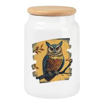Hibou - Boîte à biscuits avec couvercle en bois - blanc - Devant