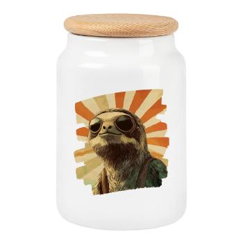 Sloth Retro - Cookie Jar with Wooden Lid - white - Front