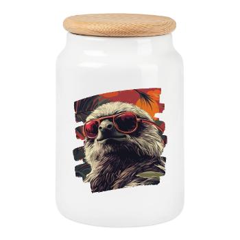 Sloth - Cookie Jar with Wooden Lid - white - Front
